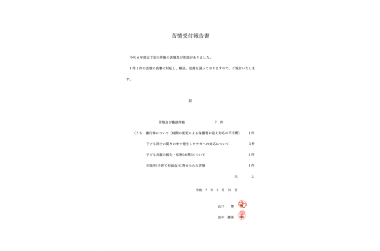 令和６年度苦情報告書